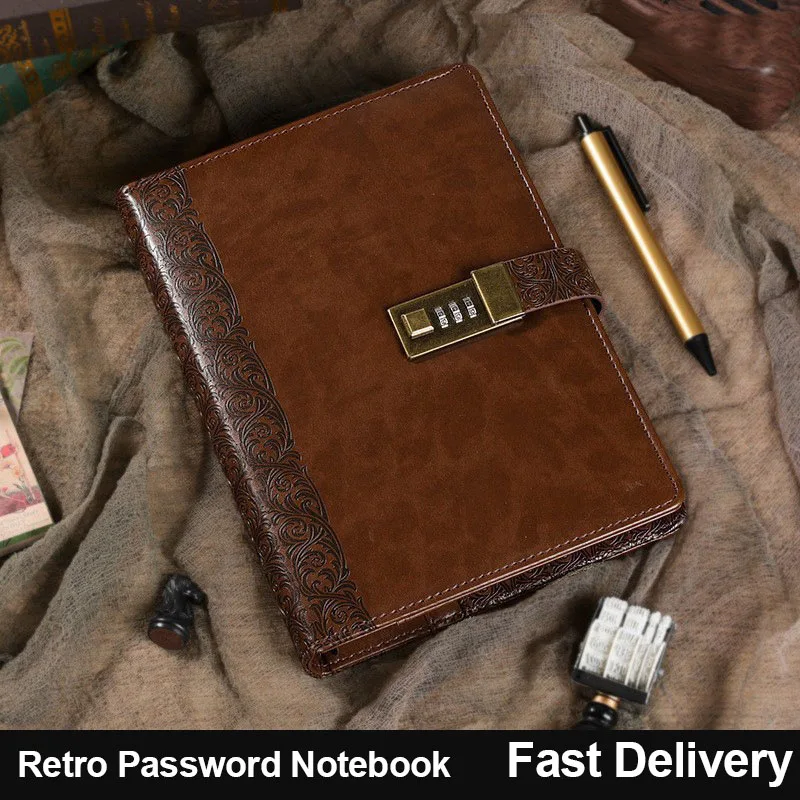 A5 Retro Password Lock Loose-leaf Book Multi-function Notebook Diary Smart Belt Lock Notepad Journal Diary Binder Sketchbook