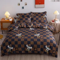 checkerboard plaid 4pcs luxurious duvet cover bed sheet pillowcase full queen twin bedclothes double side bedding set 150x200cm
