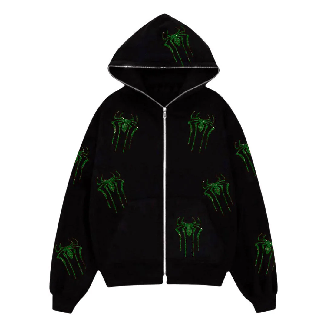 

Y2K Fashion Spider Rhinestone Print Women's Sweatshirt Cardigan Everyday Casual Hip Hop Zipper Couple Jacket 2022 Summer