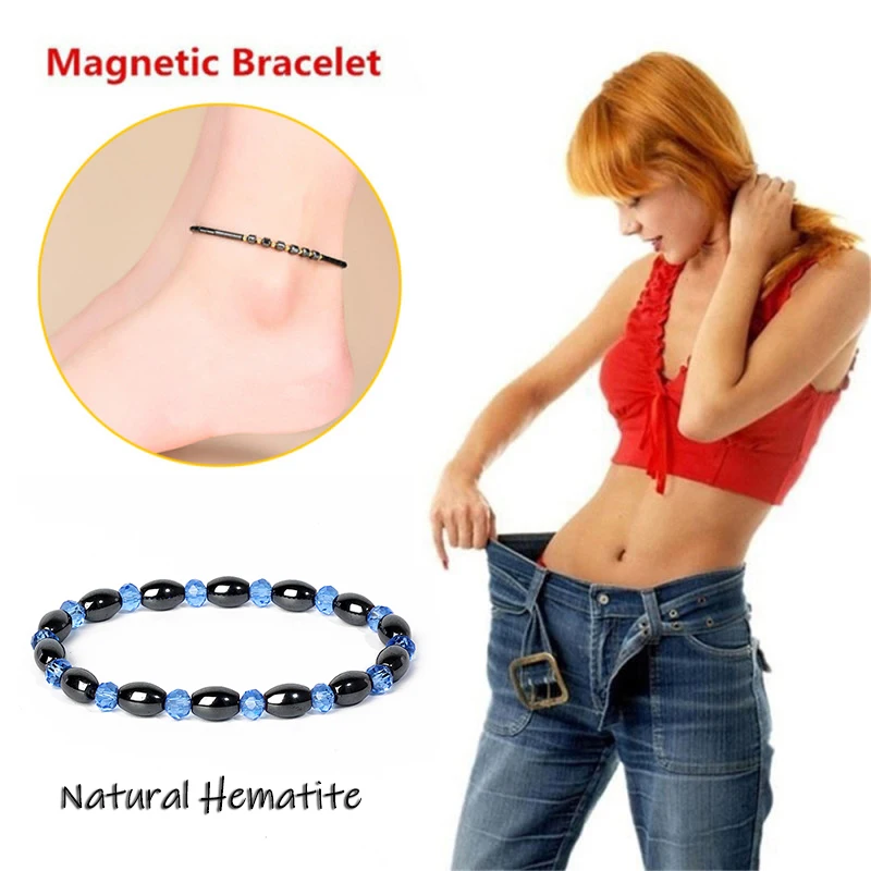 

Magnetic Weight Loss Hematite Bracelet Anklet Facted Crystal Black Gallstone Healthy Care Bracelet for Women Pain Relief Jewelry