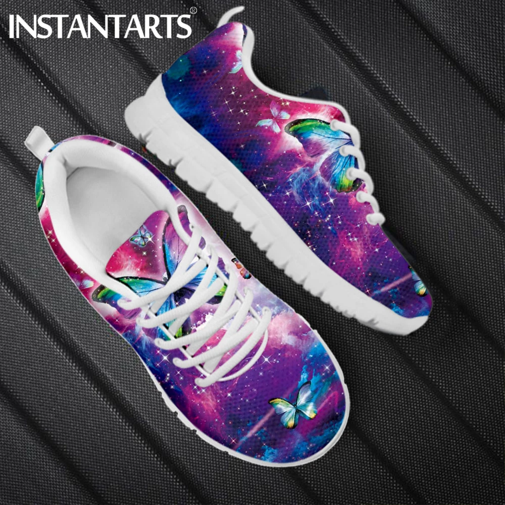 

INSTANTARTS Pretty 3D Art Butterflies in Starry Sky Printing Women Flat Shoes Breathable Lace up Mesh Sneakers 2022 Zapatillas