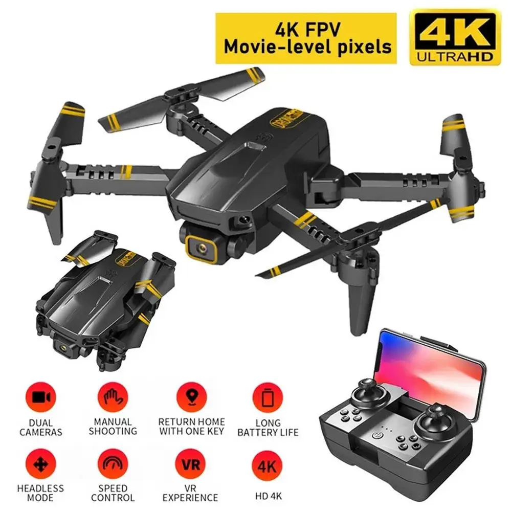 

2.4g Rc Drone Rechargeable Mini Folding Quadcopter 4 Channels CS12 Hd 4k Dual Camera Remote Control Drone With Bag