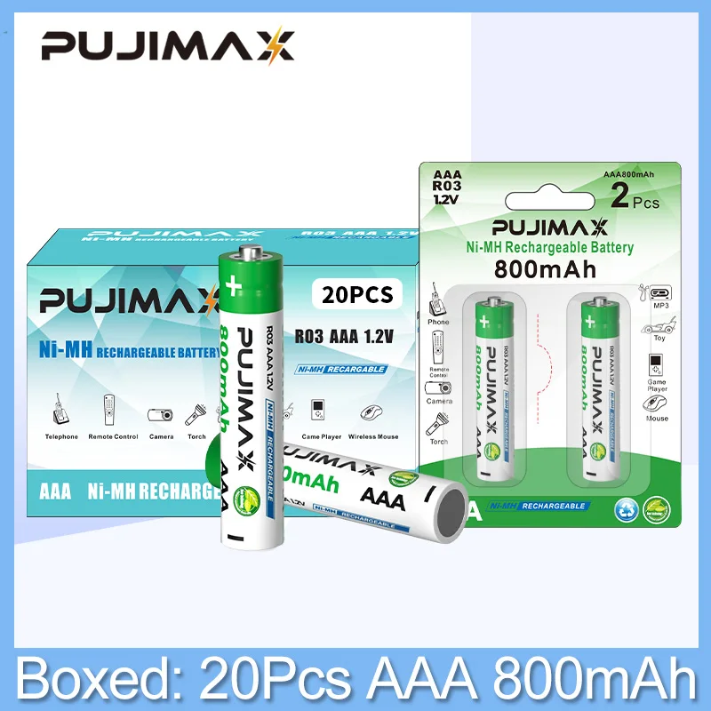 

PUJIMAX 20Pcs Ni-MH Battery Pack 1.2V AAA 800mAh Rechargeable Battery For Calculators Flashlights Gamepads Electronic Scales