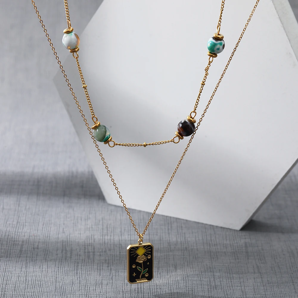 

Niche Trend Natural Stone Stainless Steel Ladies Tag Pendant Necklace 18K Real Gold Plated Waterproof And Anti-Fading
