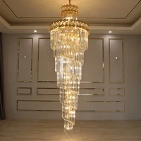 new design large decorative high ceilings living room chrome pendant lamp spiral stair lng modern luxury crystal chandelier