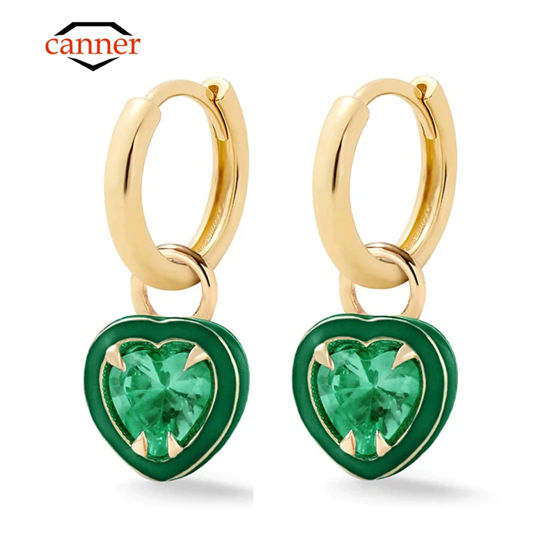 

CANNER Summer 925 Sterling Silver Multicolored Enamel Heart Zirconia Drop Earrings for Women Pierced Huggie Brincos Jewelry Gift