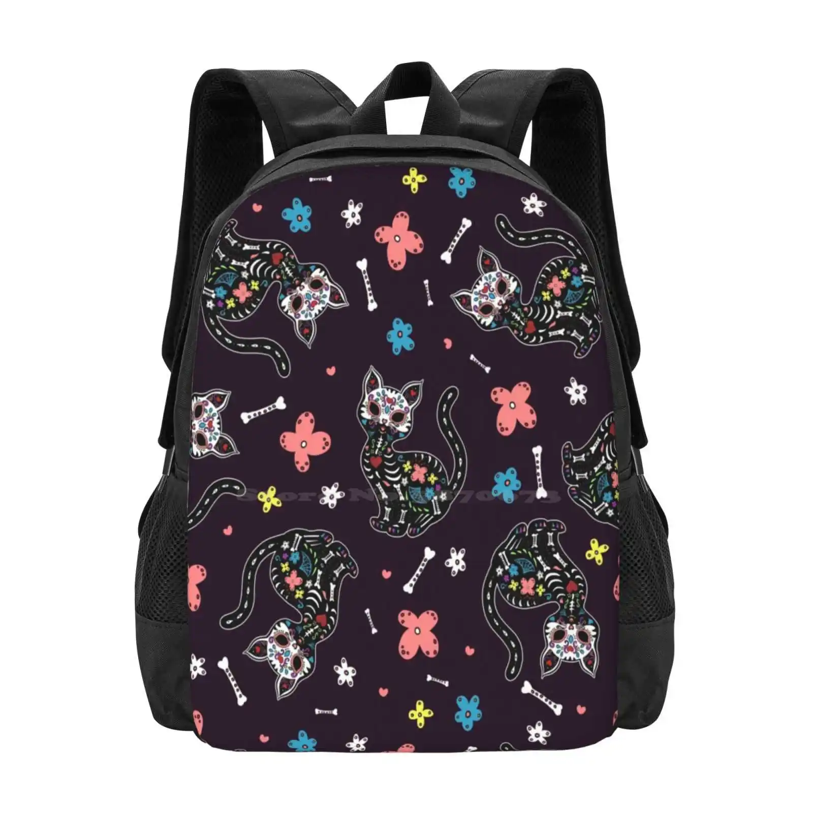 

Dia De Los Gatos Hot Sale Backpack Fashion Bags Dia De Los Muertos Day Of The Dead Sugar Skulls Cat Kitty Kitten Cute Dia De