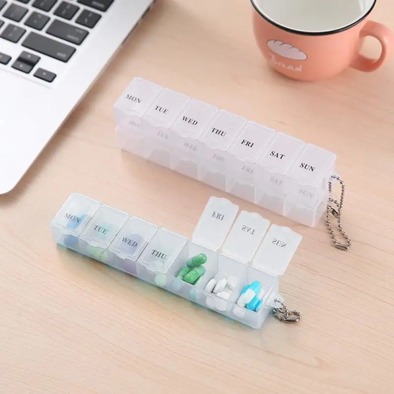 

7 дней, еженедельный органайзер для таблеток, коробка для хранения таблеток, пластиковая коробка для лекарств, разделители, 7 ячеек, контейнер для таблеток