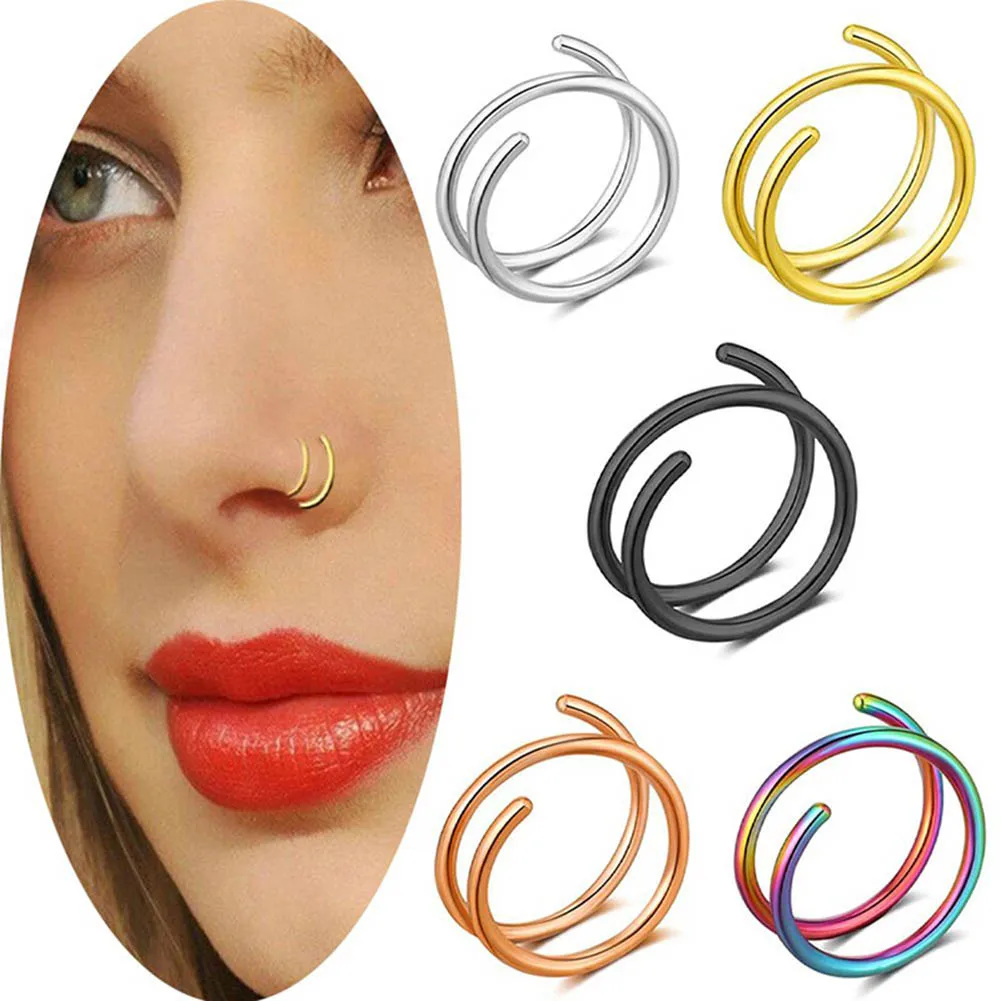 

Stainless Steel Double Nose Ring Spiral Nose Septum Piercing Cartilage Hoop Earrings Tragus Helix For Women Nostril Jewelry