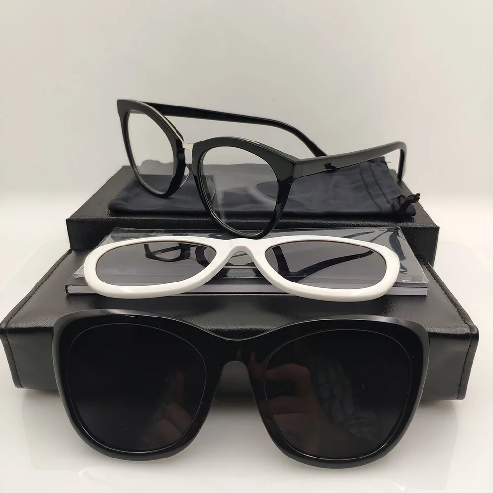 

New Acetate Replacement Lenses Magnetic Suction Vintage Retro Sunglasses For Women Black Brand Designer Spare Lenses Woman UV400