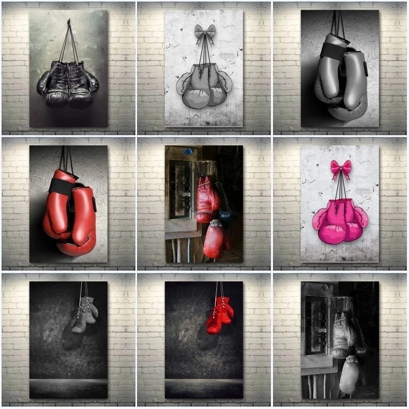 Боксерские перчатки черно-белый плакат винтажная Картина на холсте настенное
