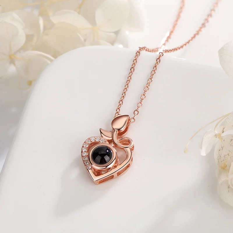 Picture In Heart Personilized Customized Necklace S925 Silver Projection Necklaces Chain Pendant Hollow Out Rose