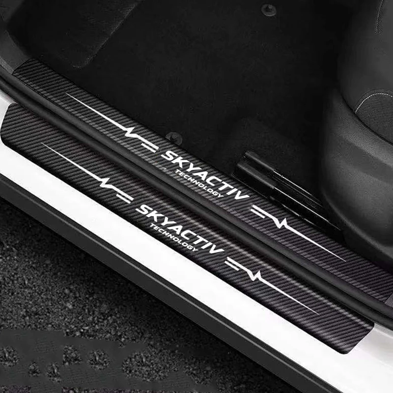 

5 шт., защитные наклейки на порог автомобиля, подоконник для Mazda skyфитнес Logo 2021 2020 2019 2018, углеродное волокно, задний багажник