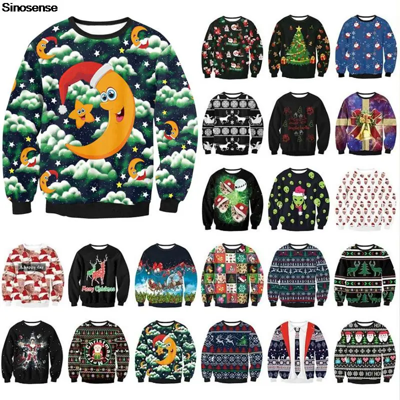 

Men Women Funny Ugly Christmas Sweater 3D Moon Printed Tacky Xmas Sweatshirt Couple Pullover Autumn Winter Christmas Jumper Tops