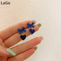 fashion jewelry s925 needle blue bowknot earrings pretty design sweet korean temperament heart earrings for womne girl gifts
