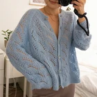 Однотонный вязаный жилет из мохера 2022, женский осенне-зимний шерстяной Повседневный свитер с пышными рукавами и круглым вырезом, Женский винтажный кардиган, джемпер