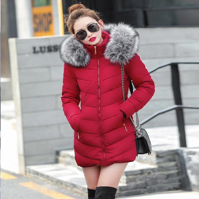 Women  Warm Cotton Clothes Winter Ladies Fashion Slim Waist Long Coats Thickened Jackets Hooded Coat With Gloves Unique Design