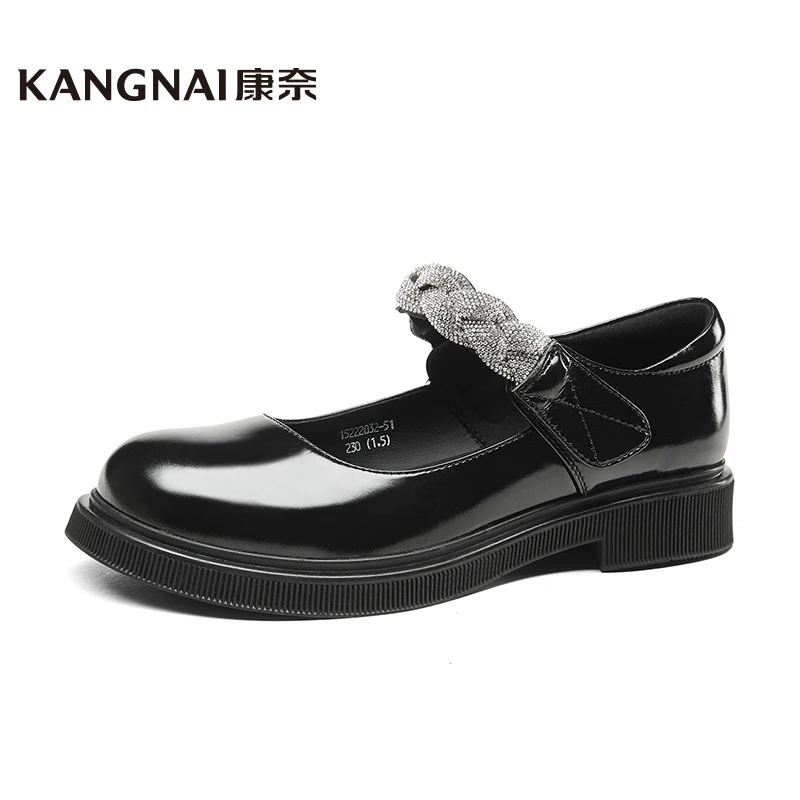 

KANGNAI Lolita Shoes Women Mary Janes Cow Leather Round Toe Flats Shallow Slip-On Retro Female Shoes