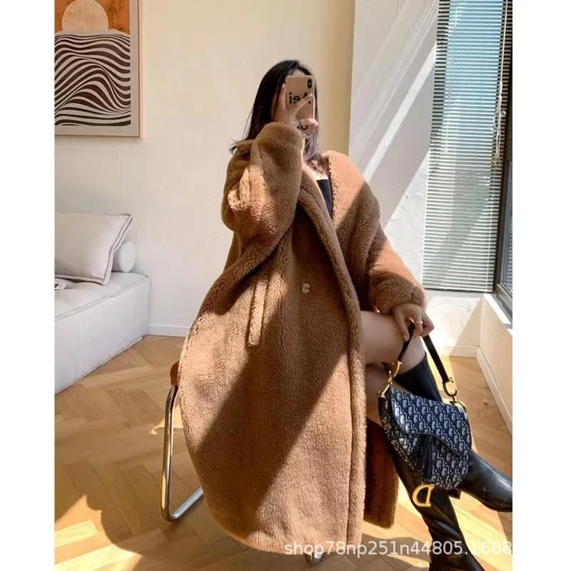 Coat sheep shearing grain wool long coat women