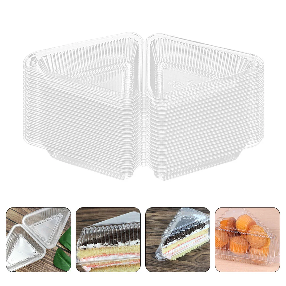 

50 Pcs Triangular Cake Box Clear Containers Disposable Lids Food Cheese Slice The Pet Mini