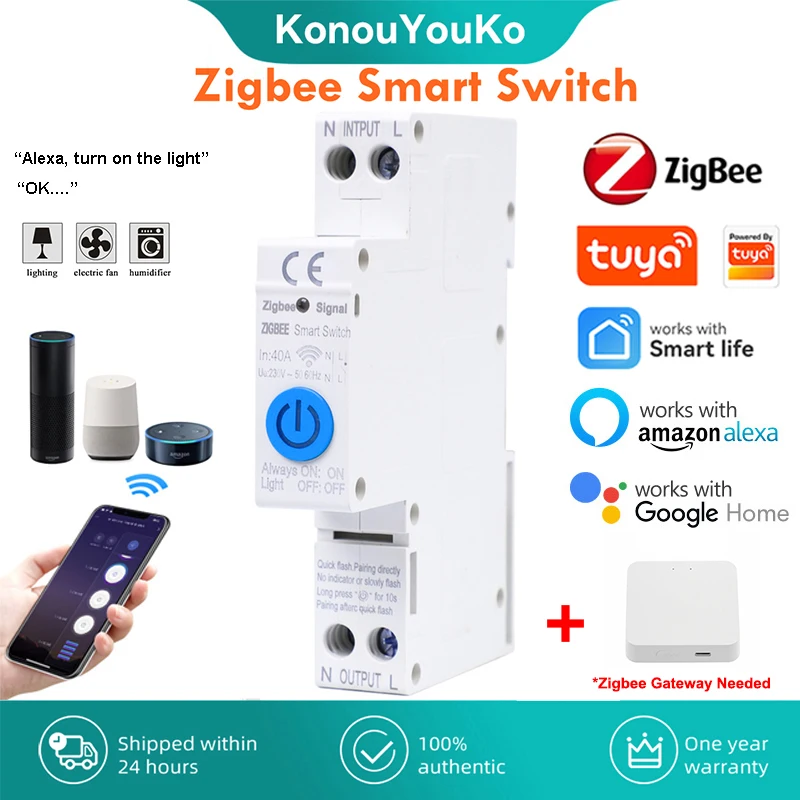 

Tuya Zigbee Smart Switch Relay 40A / 63A Circuit Breaker Smart Home Timer APP Remote Control Work with Alexa Google Home Gateway