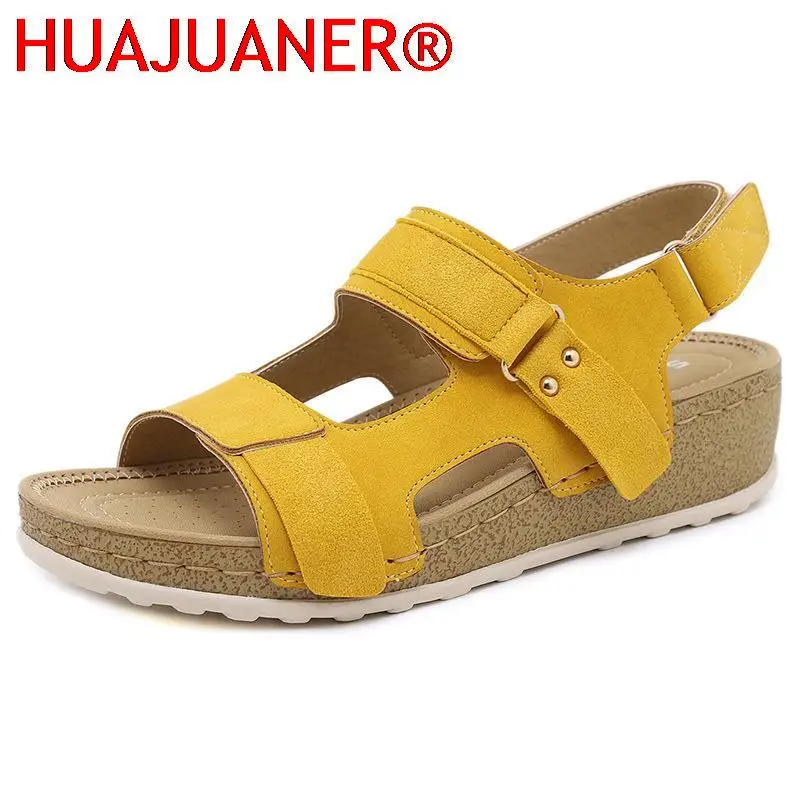 

Сандалии HUAJUANER женские на толстой подошве, мягкие удобные пляжные босоножки, цвет желтый/черный, лето 2022