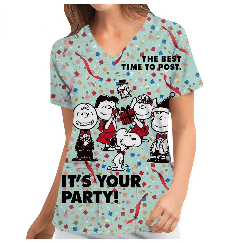 Скраб с принтом Снупи женские топы карманами для кормления коротким рукавом и