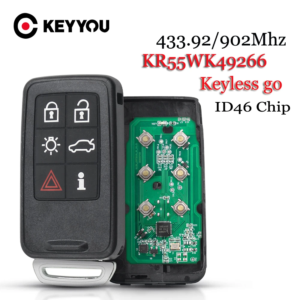 Автомобильный Ключ KEYYOU Для VOLVO S60 S80 V40 V60 V70 XC60 XC70 2007-2016 6 Кнопок KR55WK49266 433/434/902 МГц