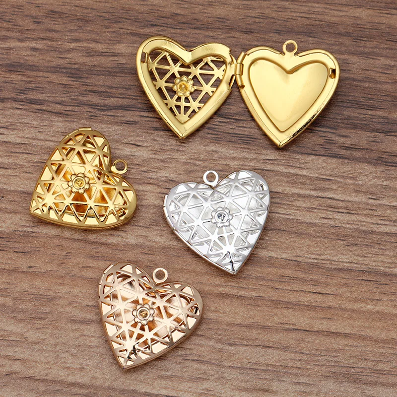 

20 PCS 25mm Hollow Heart Box Photo Frame Memory Locket Pendant Charms Romantic Vintage Necklace Keychain Jewelry Accessories