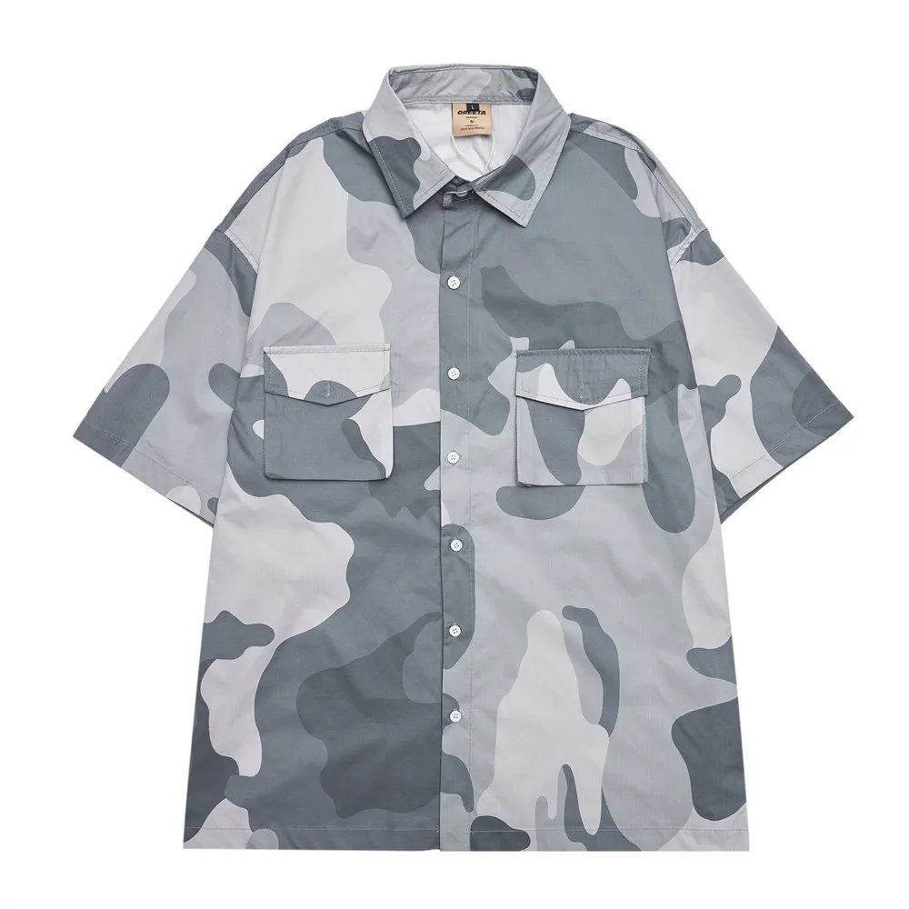 

Camouflage Short Sleeve Shirt Men American Streetwear Hip Hop Fashion Loose Casual Cargo Shirt Cityboy Oversize Shirts Male