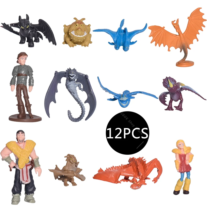 

12Pcs/Set How To Train Your Dragon Anime Figure Dolls The Hidden World Toothless Night Fury PVC Action Figurine Model Collection