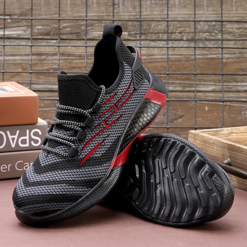 New Hiking Shoes Men Fly-Woven Mesh Breathable Working Shoes Ruction Ste Anti-Smashing Anti-Piercing Protective Light Shoes