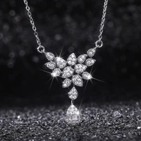 new cute silver plated water drop tassel leaf pendant necklaces for women shine cz stone inlay chains fashion jewelry party gift