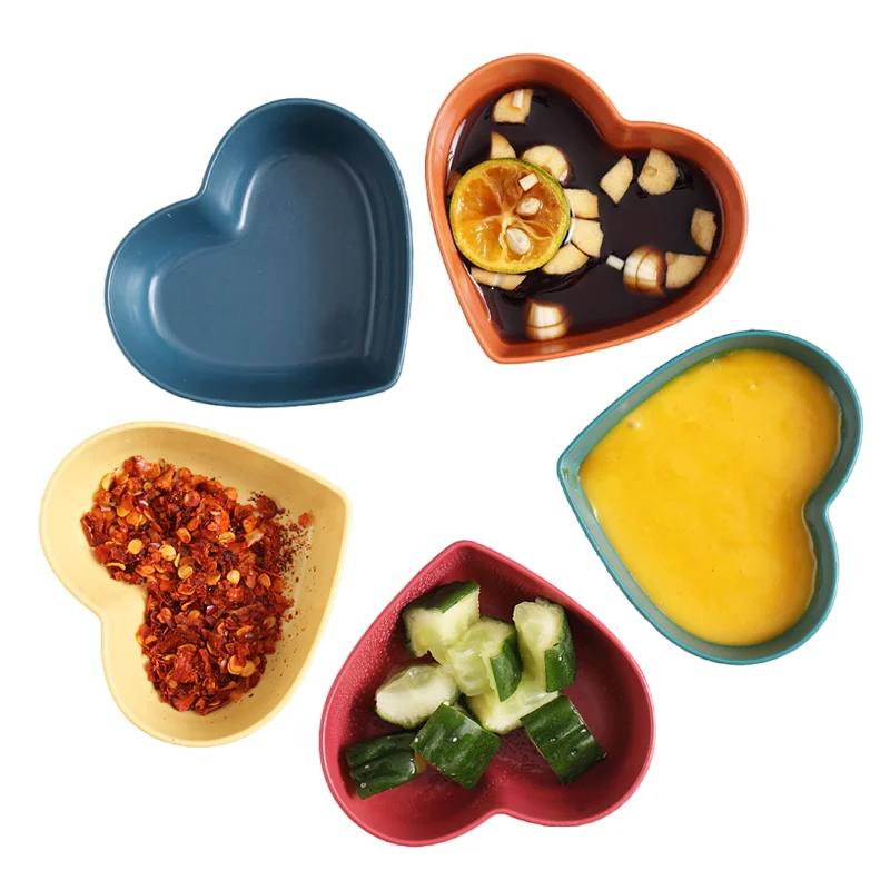 Inyahome Appetizer Plates Creative Lovely Heart Shape Fruit Snack Sauce Bowl Kids Feed Food Ice cream Container Tableware Dinner