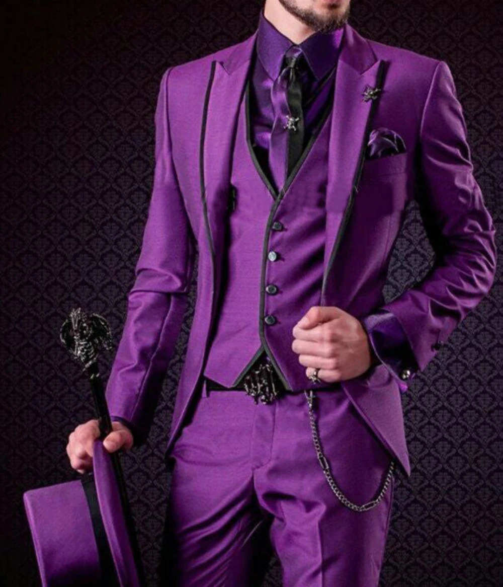 

Пиджак и брюки, дизайнерский итальянский пурпурный смокинг, куртка, облегающий мужской костюм, комплект из 3 предметов, костюм для жениха на ...