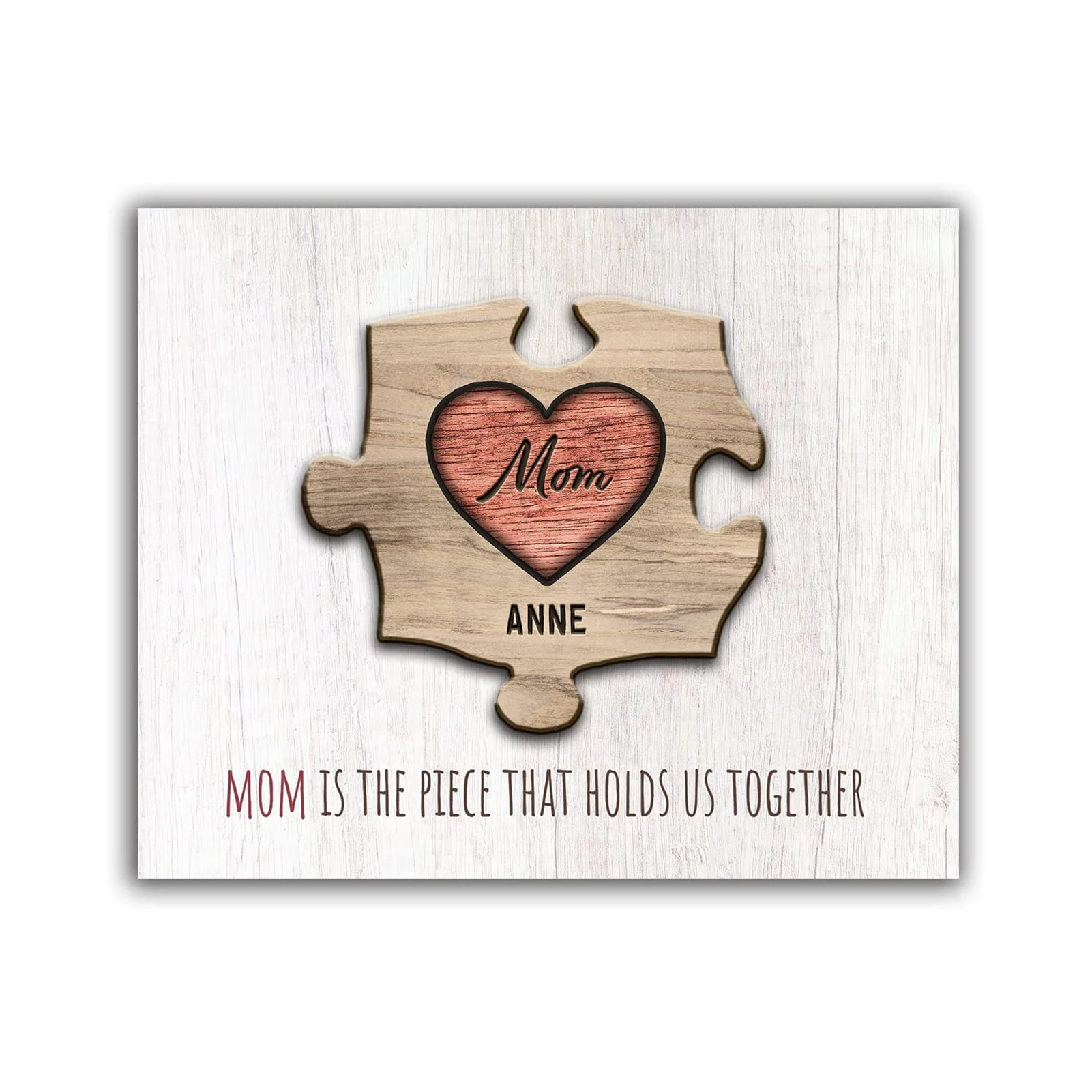 

Mom&Children Heart Puzzle Pieces-Personalized Your Name Poster Custom Prints High-Quality Wooden Art Family Home Decor Gift