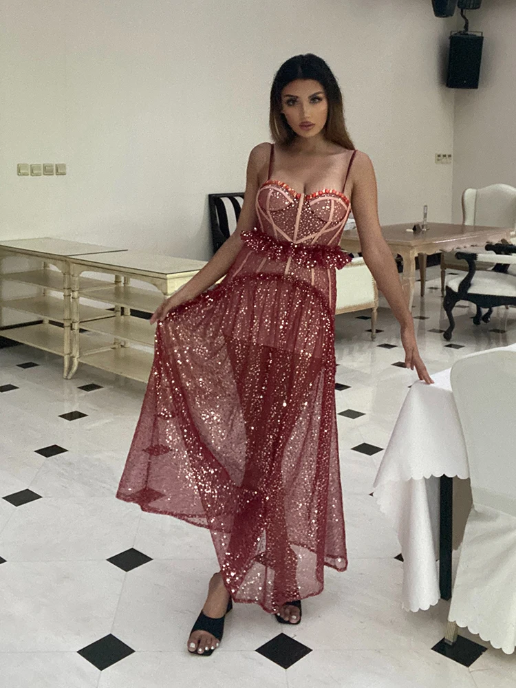 Hand-Beaded Luxury Sexy Halter V-Neck Slim Sequin Party Cocktail Dress Bandage Dress New For Women