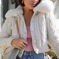 woman vintatge casual coat 2021 autumn and winter womens pure color fur collar knit short coat sweet sweater trend cardigan new