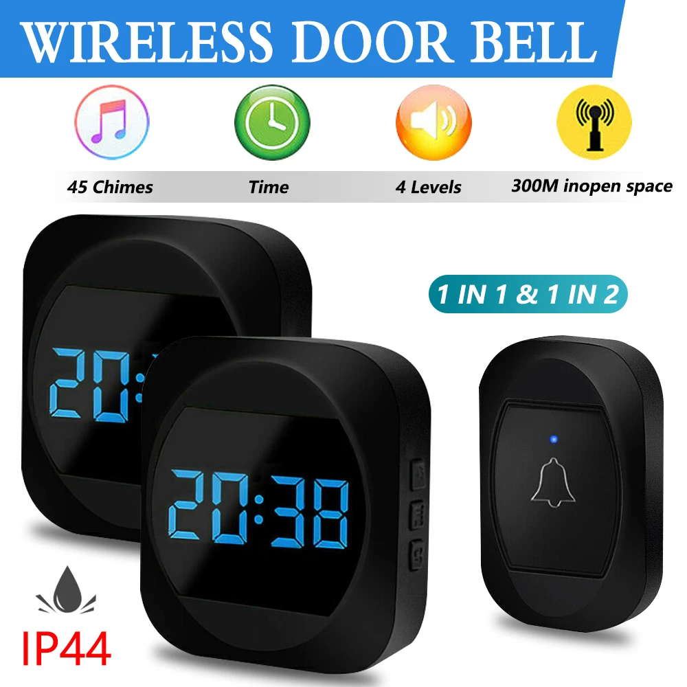 

Home Welcome Doorbell With Time Display Outdoor Smart Doorbell 200M Communication Distance 38 Ringtones Wireless Door Bells