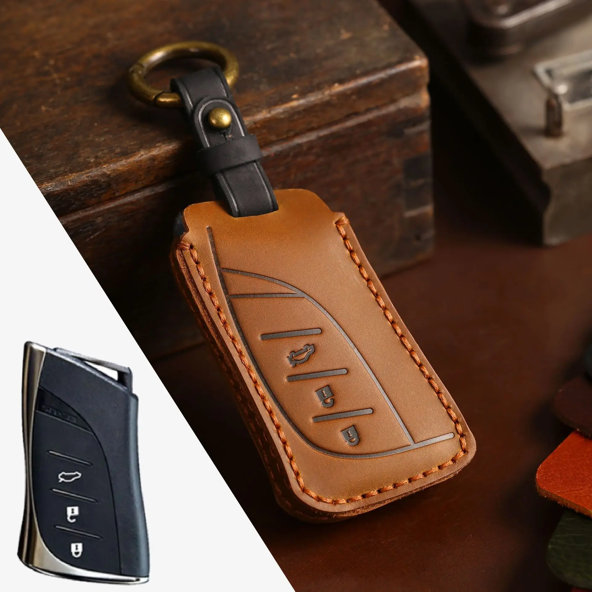 

Crazy Horse Leather Car Key Case Cover for Lexus ES UX NX LC500 UX200 ES350 UX200 LS500 LS500H LC500h ES300h