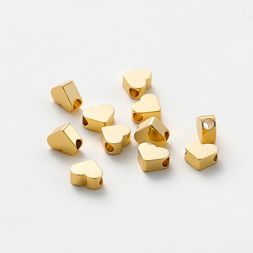 

20 шт., латунные бусины с сердечками, 18 К, 5 х6 мм