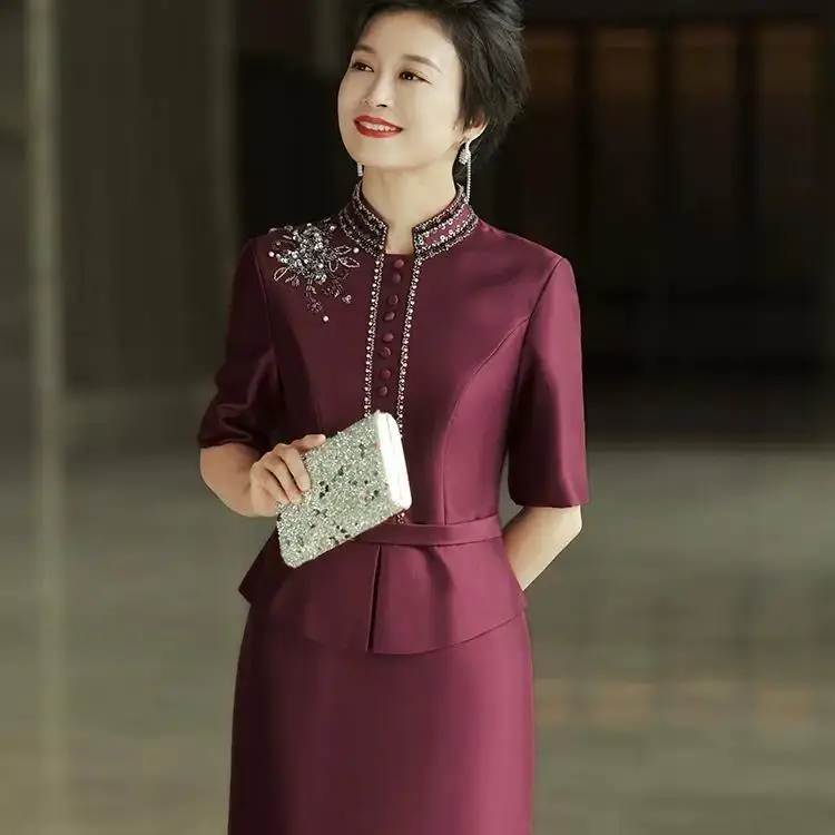 Традиционное китайское шелковое платье Yourqipao средней длины с вышивкой свадебные