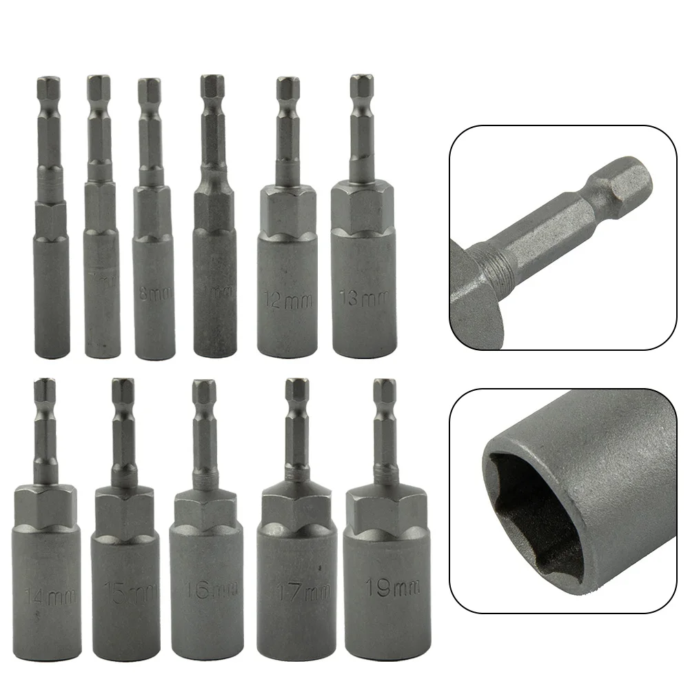 

15 Styles 80/150mm 1/4'' Hex Socket 5.5-19mm Nut Driver Tool Pneumatic Electric Impact Nut Bolt Screwdriver Drill Bits Removal
