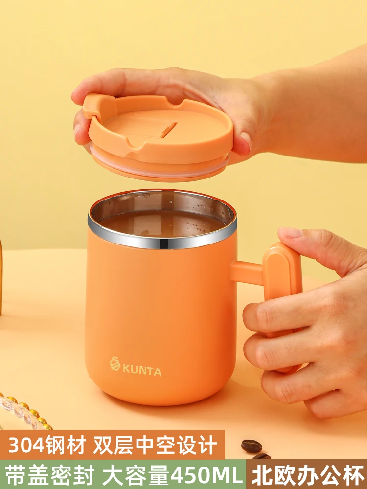 

304 Stainless Steel Mug with Cover Silicone Metal Coffee Insulated Water Cup Portable Outdoor Gift Portable Cup