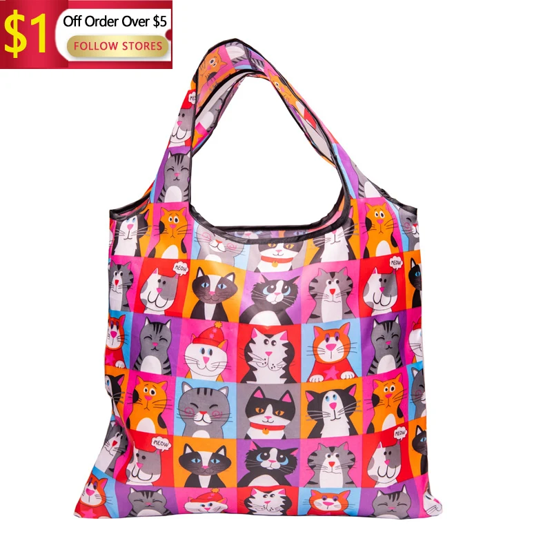 

Large Reusable Grocery Shopping Bag Ladies Tote Fashion Pocket Shoulder Heart Printed Bag Foldable Eco Washable Bag