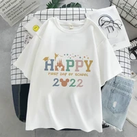 disney castle mickey mouse cartoon art word color letter printing four seasons clothing pattern fashion breathable ladies t shir