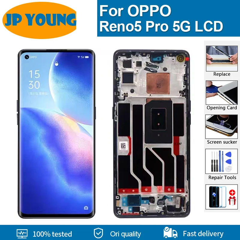 6.55''AMOLED For OPPO Reno5 Pro 5G PDSM00 LCD Display Touch Screen Digitizrt For OPPO Reno 5 Pro PDST00 CPH2201 LCD with frame