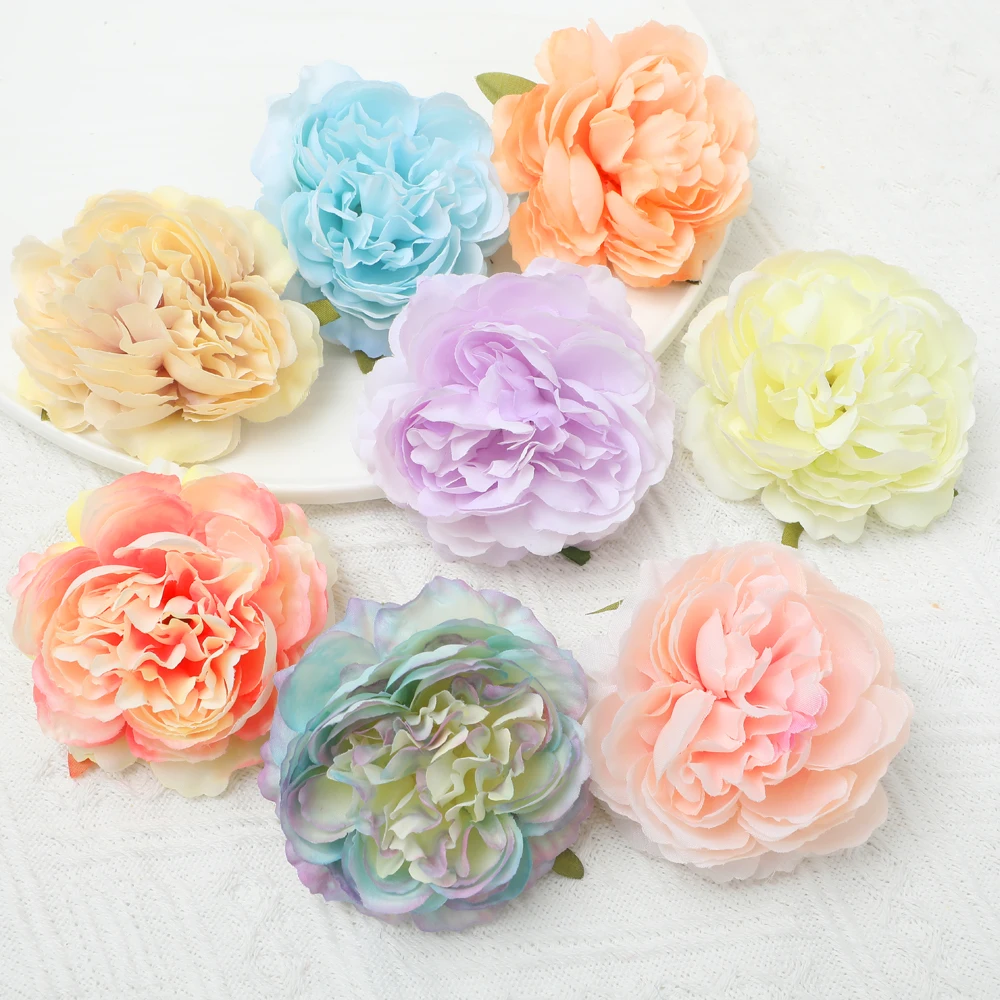 

8cm Big Peony Artificial Flowers Head Silk Fake Flower for Wedding Home Decorative Flower Wreath Gift Box Christmas Decorations