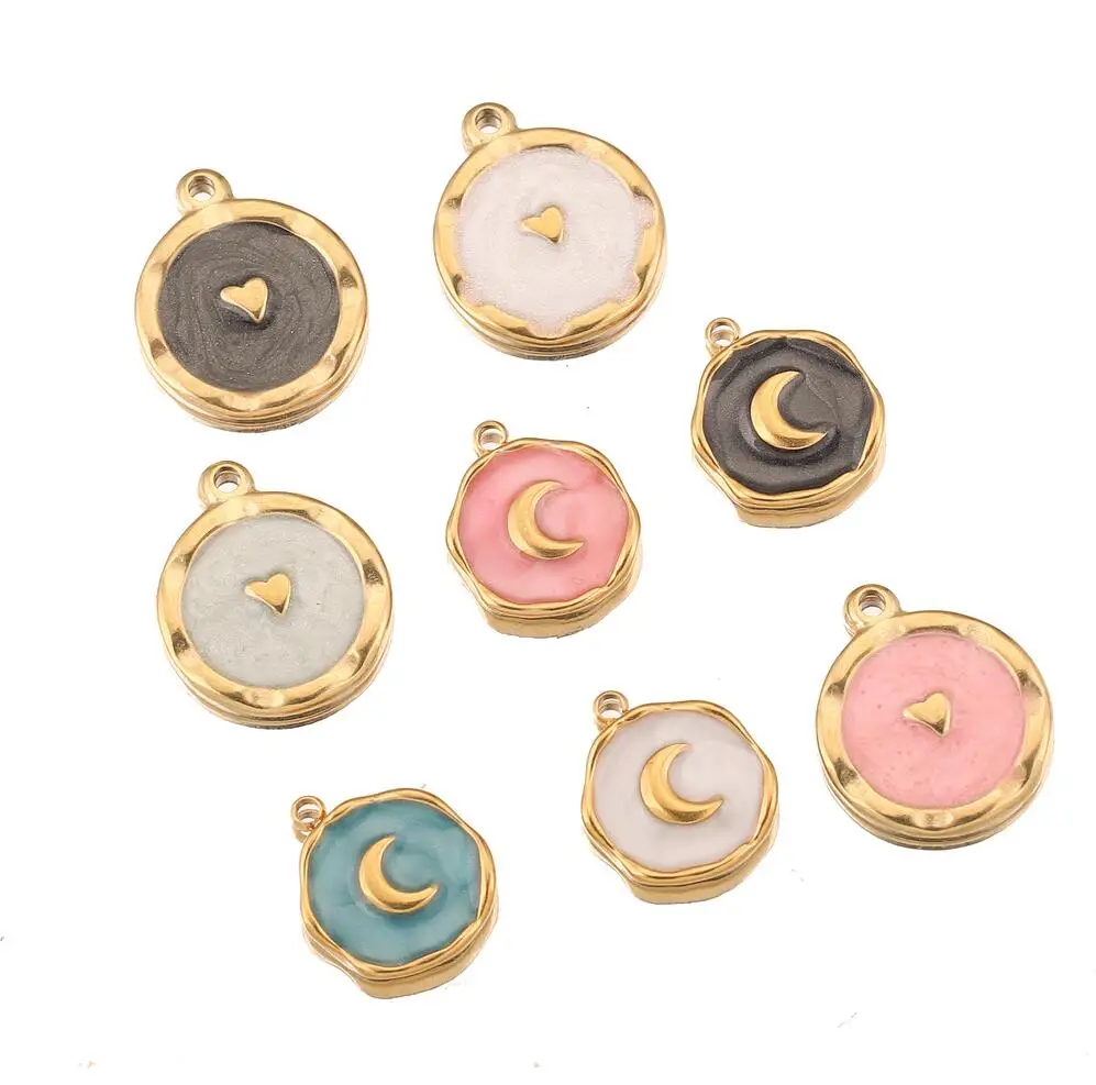 5 шт. эмалированная медаль из нержавеющей стали в виде Луны и сердца подвески для