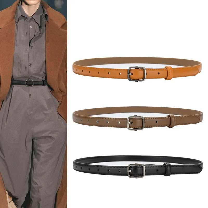 Leather Belt For Women Square Buckle Pin Buckle Jeans Black Belt Chic Luxury Brand Ladies Vintage Strap Female Waistband